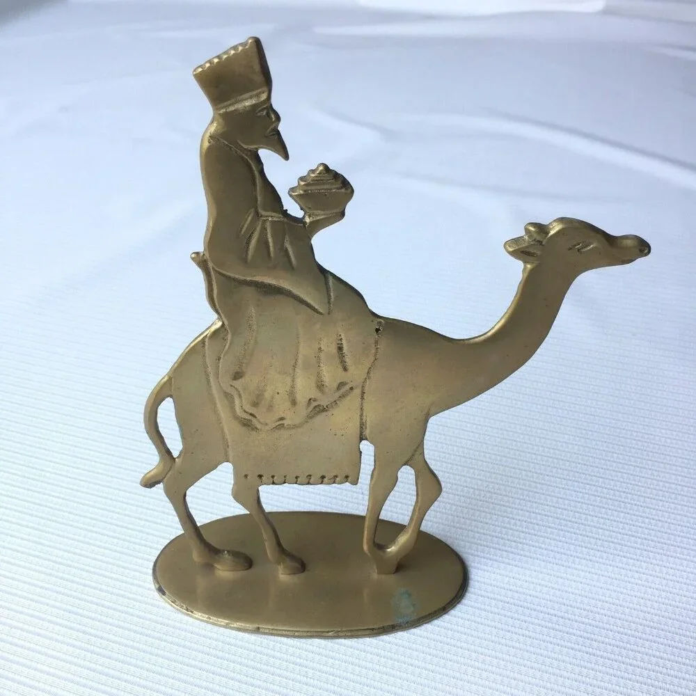 Wise Man & Camel Metal Figurine Brass Sculpture Nativity Scene Christmas Holiday